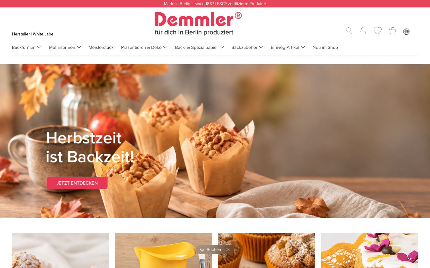 Startseite des Online-Shops von Demmler
